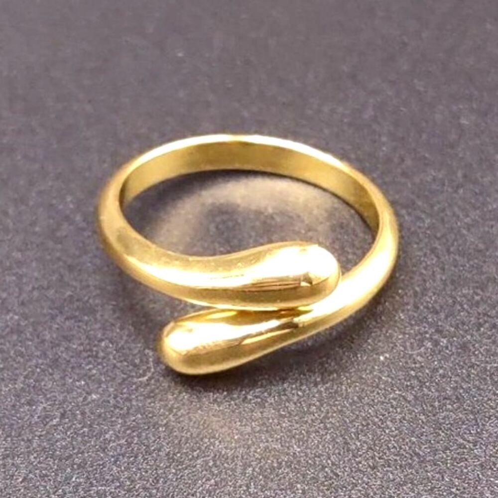 18k Gold Plated Adjustable Ring Teardrop Minimalist Women's Vtg. Birthday Gift